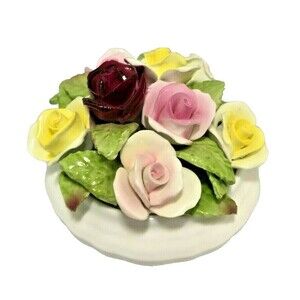 Vintage Coalport Coal Port Bowl Of Flowers Roses Bouquet Figurine England